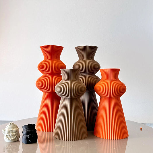 Zumi's 2-Piece Set of Multi-Colored Corrugated Art Vases
